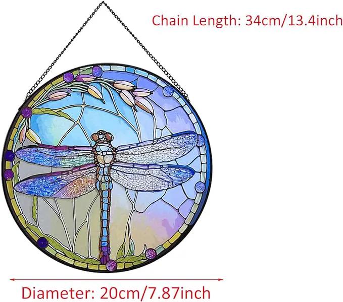 Hanging Stained Glass for Windows,20cm/7.87inch Dragonfly Hand-Painted Sun Catcher Garden Hangings Christmas Mother's Day, Valentine's Day Ornaments Festival Gift (C Style) by GreenHaven Gardens