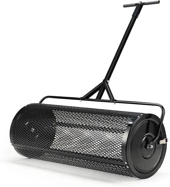 Compost and Peat Moss Spreader with Updated 2 in 1 ATV & T Shaped Handle, 16”WX48”L, Lawn and Garden Peat Moss Roller w/Laser Cutting Wire Mesh Baskets for Spreading Manure, Topsoil by GreenHaven Gardens