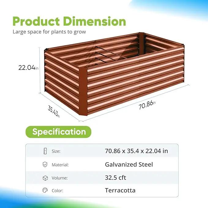 Quictent Galvanized Raised Garden Bed Metal Planter Box Bottomless for Backyard Outdoor, Include 1 pc Tomato Cage, Terracotta, 6x3x2 Ft by GreenHaven Gardens