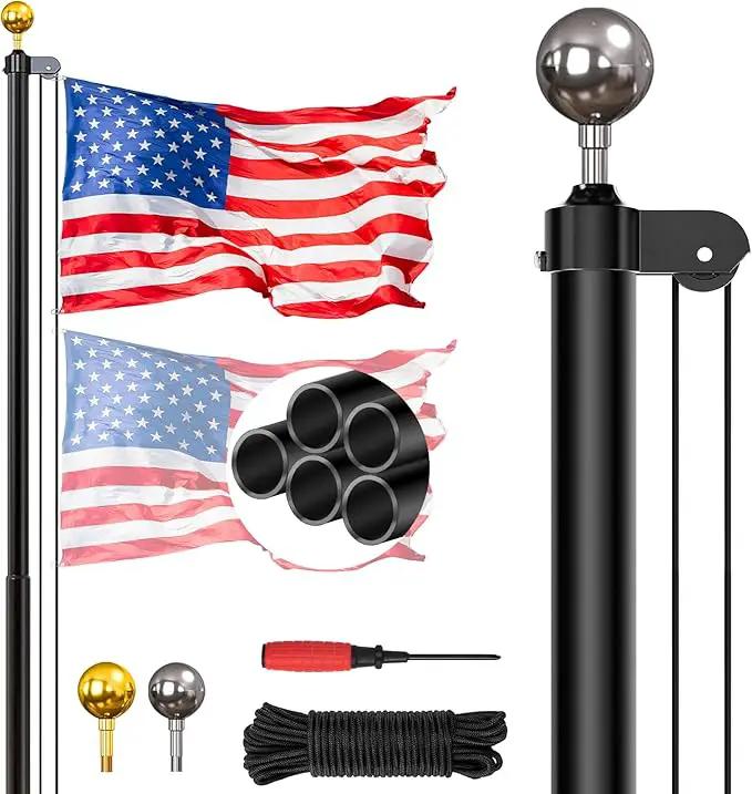 20FT Sectional Super Thick Flag Pole Kit, Heavy Duty 13 Gauge Aluminum in Ground Flagpole with 3x5 American Flag for Residential or Commercial, Black by GreenHaven Gardens
