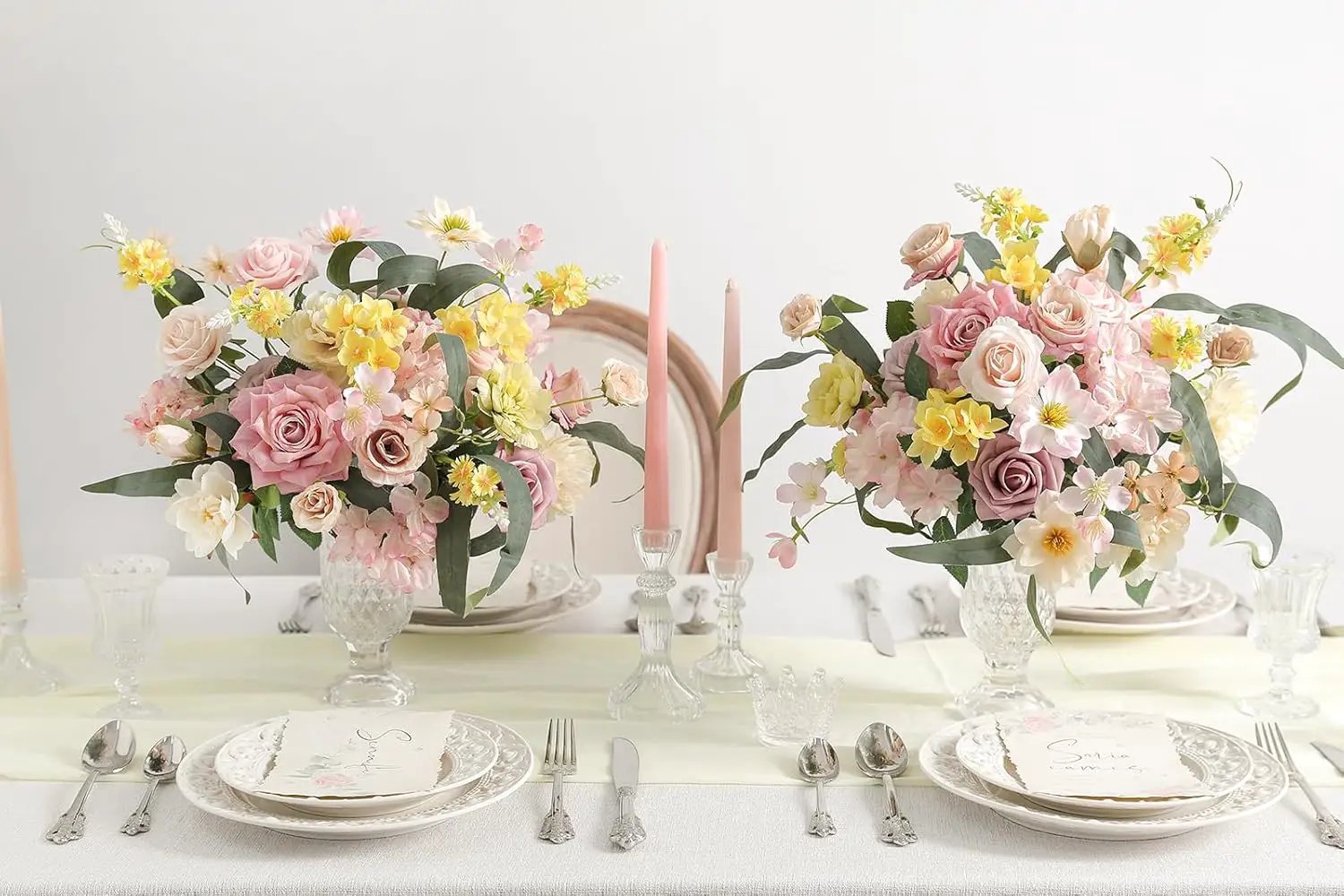Artificial Flowers Combo for DIY Centerpieces Arrangements Wedding Bouquets Centerpieces Arrangements Party Baby Shower Home Decorations (Yellow Pink) by GreenHaven Gardens