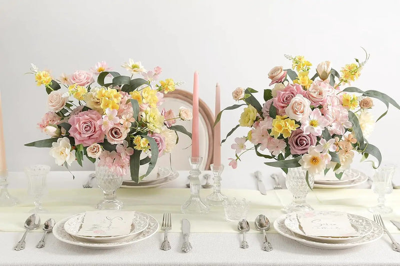 Artificial Flowers Combo for DIY Centerpieces Arrangements Wedding Bouquets Centerpieces Arrangements Party Baby Shower Home Decorations (Yellow Pink) by GreenHaven Gardens