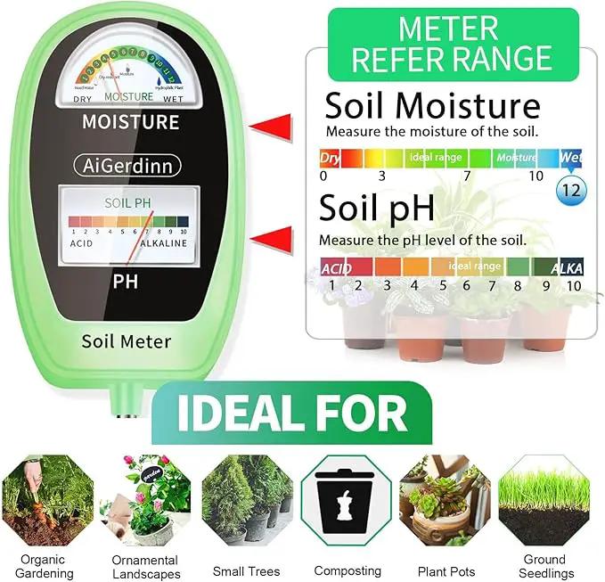 2-in-1 Soil Test Kit, Soil Moisture Meter, Soil pH Tester-Dual Dial-Simultaneously-Display Results-Soil pH Meter, Moisture Meter for House Plants,Lawn,Garden,Farm Indoor&Outdoor-BabyGreen by GreenHaven Gardens