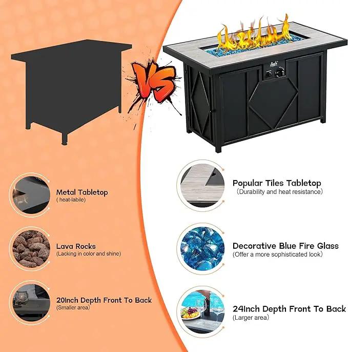 BALI OUTDOORS Fire Pit Table Propane Gas Firepit Rectangular Fire Table 42In 60,000 BTU for Outside Patio Backyard Deck Balcony by GreenHaven Gardens