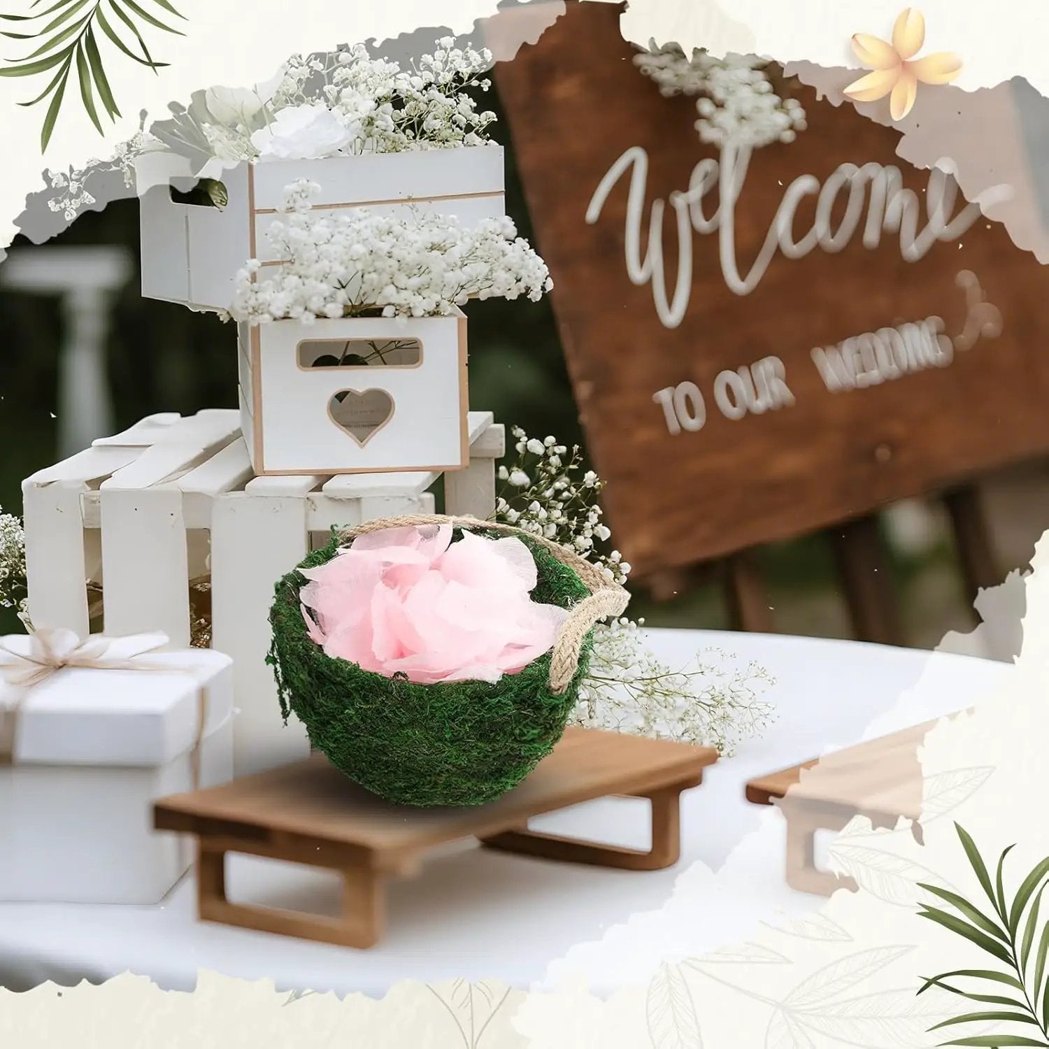 Leinuosen 1 Pcs Wedding Flower Baskets, Moss Style Small Baskets with Handles for Gifts Wedding Floral Decoration Flowers Petal Candy Storage and Home Decoration by GreenHaven Gardens