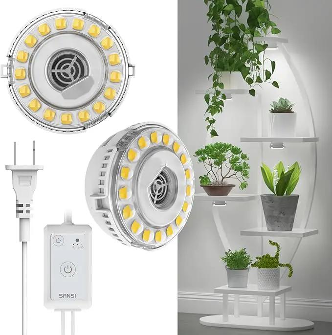 SANSI Puck Grow Light, LED Plant Light for Indoor Plants Full Spectrum Grow Lamp 10W (150 Watt Equiv), Small Hanging Plant Lamp with Timer Auto On Off 4 8 12 Hrs, 4-Level Dimmable for Plant Shelf by GreenHaven Gardens