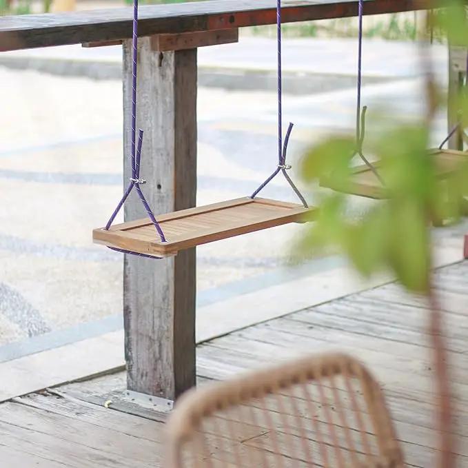 Teak Wooden Swing, Outdoor Wood Tree Swing Seat for Kids or Adults for Backyard Columpio, Height Adjustable (23.8x9inch) by GreenHaven Gardens