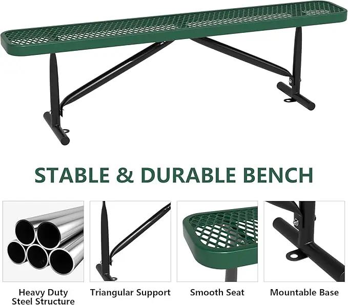 72" L Outdoor Steel Flat Bench, Heavy Duty Metal Park Bench for Outside, Expanded Metal, Commercial Benches Mesh Bench for Shopping Mall, Store, Lawn, Park, Patio, Deck, Garden (Green, 6FT) by GreenHaven Gardens