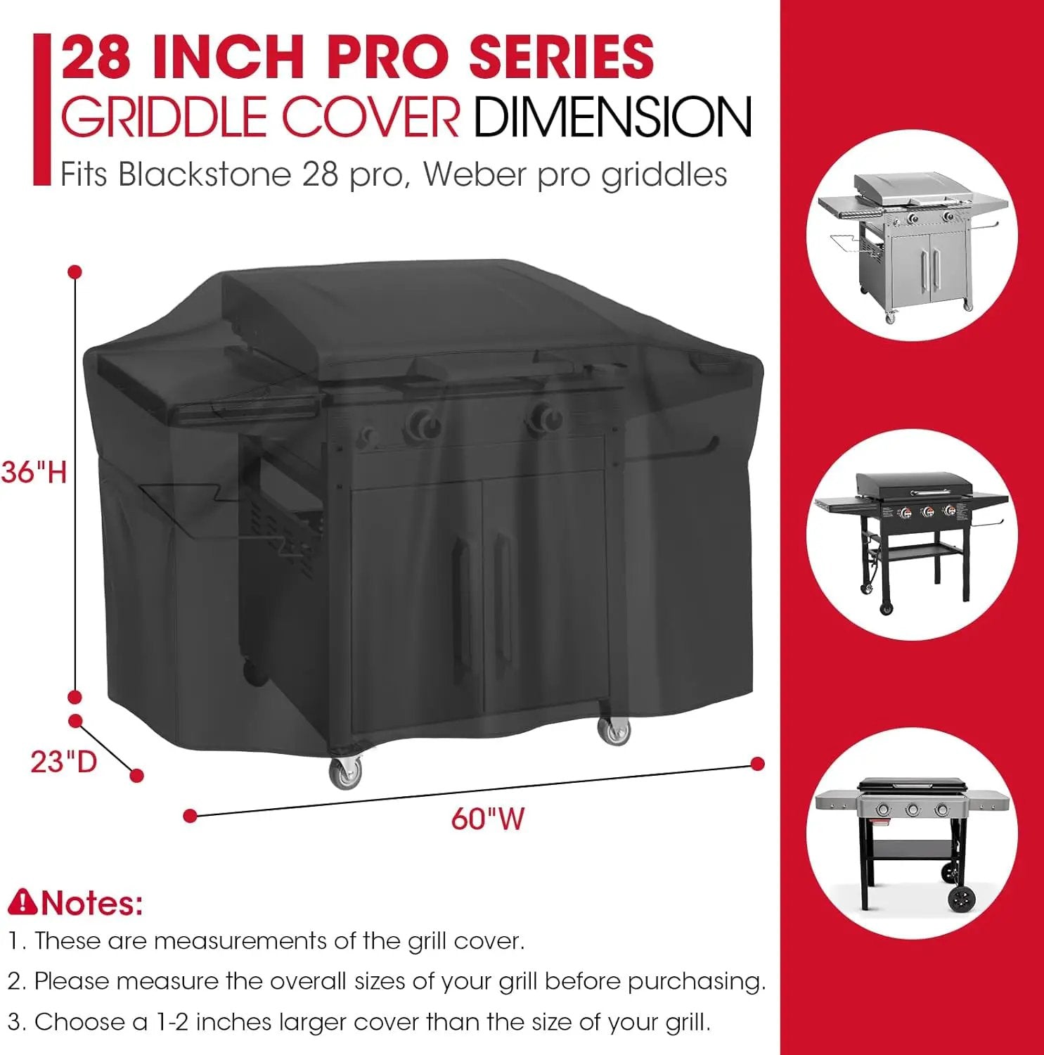 Unicook 28 Inch ProSeries Griddle Cover for Blackstone, Flat Top BBQ Grill Cover for Outdoor Grill, Heavy Duty Waterproof Cooking Station Protector with Sealed Seam, 60 Inch, Black by GreenHaven Gardens