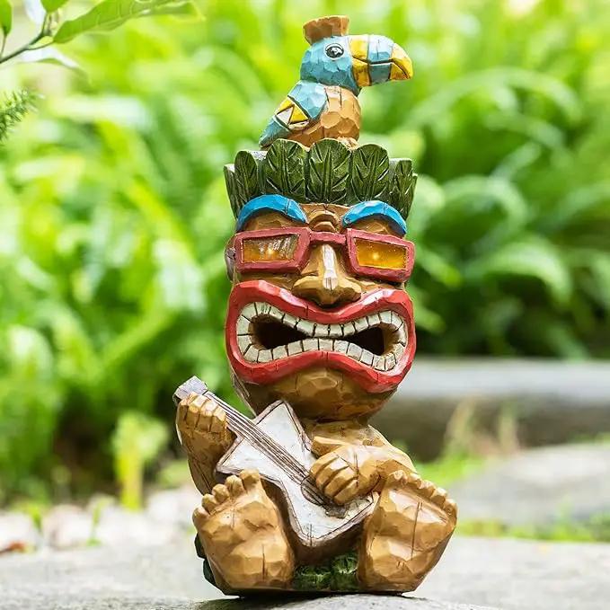 Solar Tiki Statue Decor-Outdoor Statues-Funny Guitar - Tiki Bird Tiki Bar Decorations 11.69 inch Tall for Outdoor Patio, Balcony, Yard, Backyard,Lawn,Tiki Gifts by GreenHaven Gardens