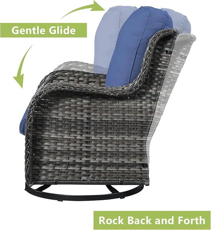 Outdoor Wicker Patio Furniture Set - 6 Piece Rattan Patio Conversation Set with 2 Rocking Swivel Chairs,2 Ottomans,1 Loveseat and 1 Side Table for Porch Deck Backyard Garden(Mixed Grey/Blue) by GreenHaven Gardens