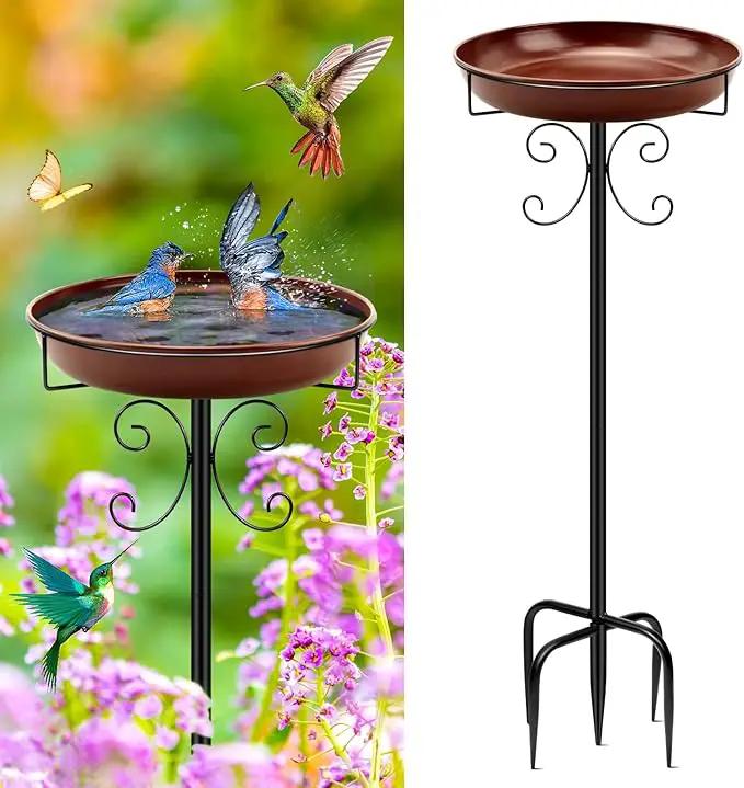 Daoeny Heavy Duty Bird Baths for Outdoors, 35In Outdoor Freestanding Birdbaths & Birdfeeder, Bird Bath Feeder Bowl with Metal Stake Garden Patio Yard Lawn Decor, Upgraded 5-Pronged Base (Brown) by GreenHaven Gardens