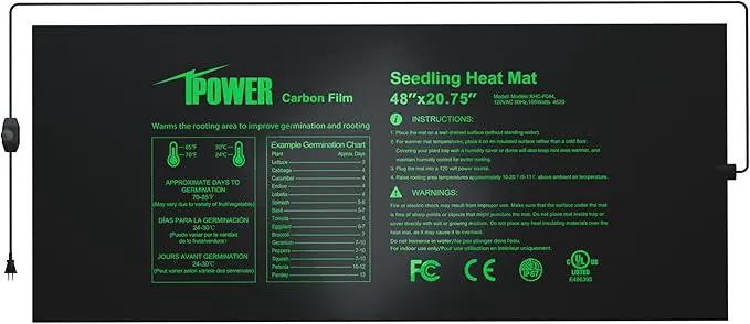 iPower 48" x 20.75" Seeding Heat Mat with Thermostat Temperature Adjustable Knob, Warm Hydroponic Indoor Gardening Plant Germination Pad, by GreenHaven Gardens