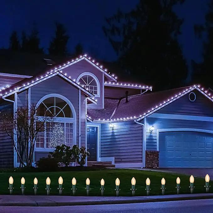 C9 Christmas Pathway Light, Outdoor Christmas Pathway Markers Lights with 27 C9 LED Clear Bulbs, Waterproof Connectable Walkway Lights for Outdoor Yard Holiday Sidewalk Driveway Christmas Decorations by GreenHaven Gardens