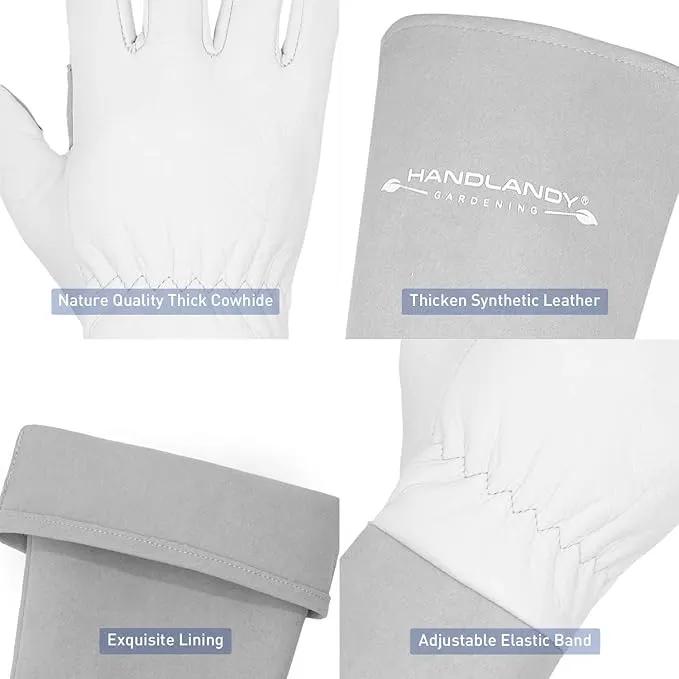HANDLANDY Long Gardening Gloves for Men & Women, Thorn Proof Rose Pruning Gloves Leather Gauntlets Garden Glove Yard Work Glove (Medium, Grey) by GreenHaven Gardens