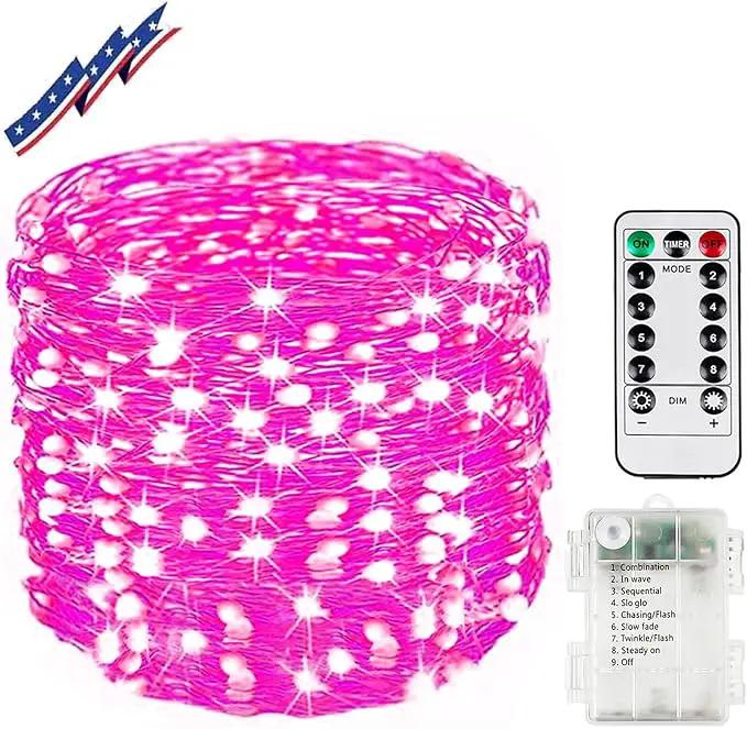 66Ft 200LED Fairy Lights Battery Operated with Remote, Waterproof Christmas String Lights with Timer for Indoor & Outdoor, Twinkle Light for Girl's Room Honeymoon Mother's Day Valentines Decor (Pink) by GreenHaven Gardens