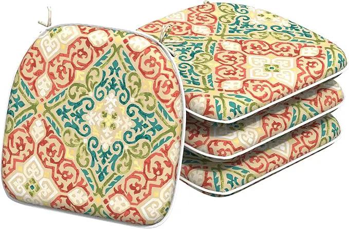 Indoor/Outdoor Chair Cushions 16x17 Inch, Patio Chair Cushions with Ties, All Weather Seat Cushions for Patio Furniture Home Garden Chair Use, Set of 4,Geometric Orange by GreenHaven Gardens