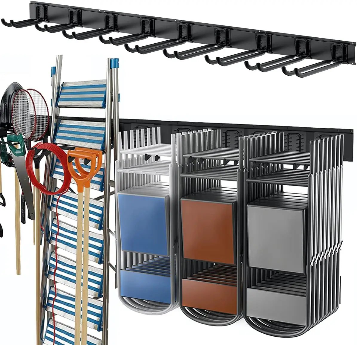 TORACK Tool Storage Rack, Heavy Duty Steel Garage Wall Mount Garden Tool Organizer for Ladders, Chairs, Shovels, Broom, Power tools (8-Pack 5.7"-11" Mixed Hooks, up to 800 lbs) by GreenHaven Gardens