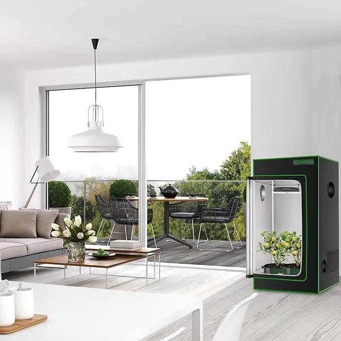 MELONFARM 2x2 Grow Tent, 24"x24"x48'' High Reflective 600D Diamond Mylar Canvas with Observation Window and Floor Tray for Hydroponic Indoor Plant Growing by GreenHaven Gardens
