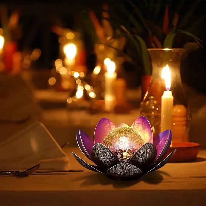 WNP Solar Powered Outdoor Decorative Lights Waterproof Lotus Flower with Crackle Glass Globe and Metal Base for Garden Patio Pathway Yard Tabletop Decor,Birthday Gift for Mom Sister Grandma by GreenHaven Gardens