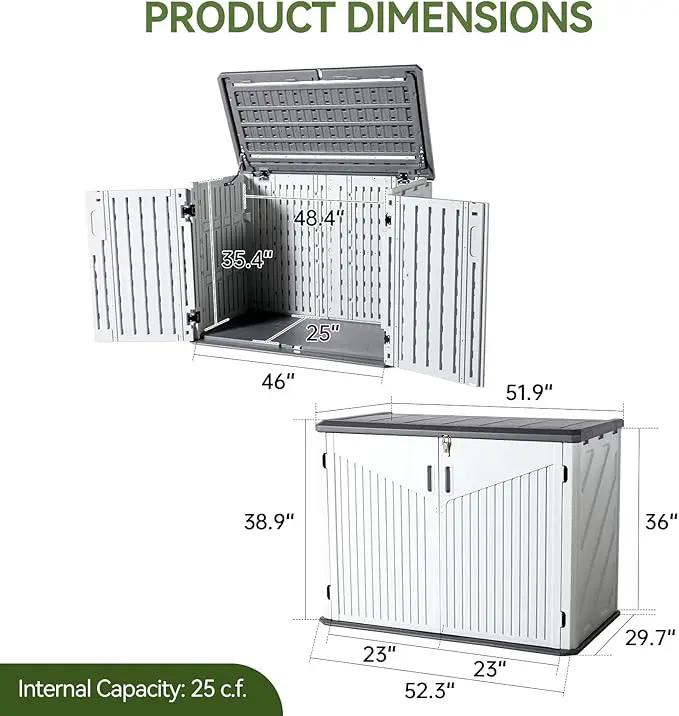 Aoxun 35 Cu.Ft Outdoor Storage Shed, Waterproof Horizontal Resin Cabinet for Trash Cans, Lawn Mowers, Generators, and Garden Tools, White by GreenHaven Gardens
