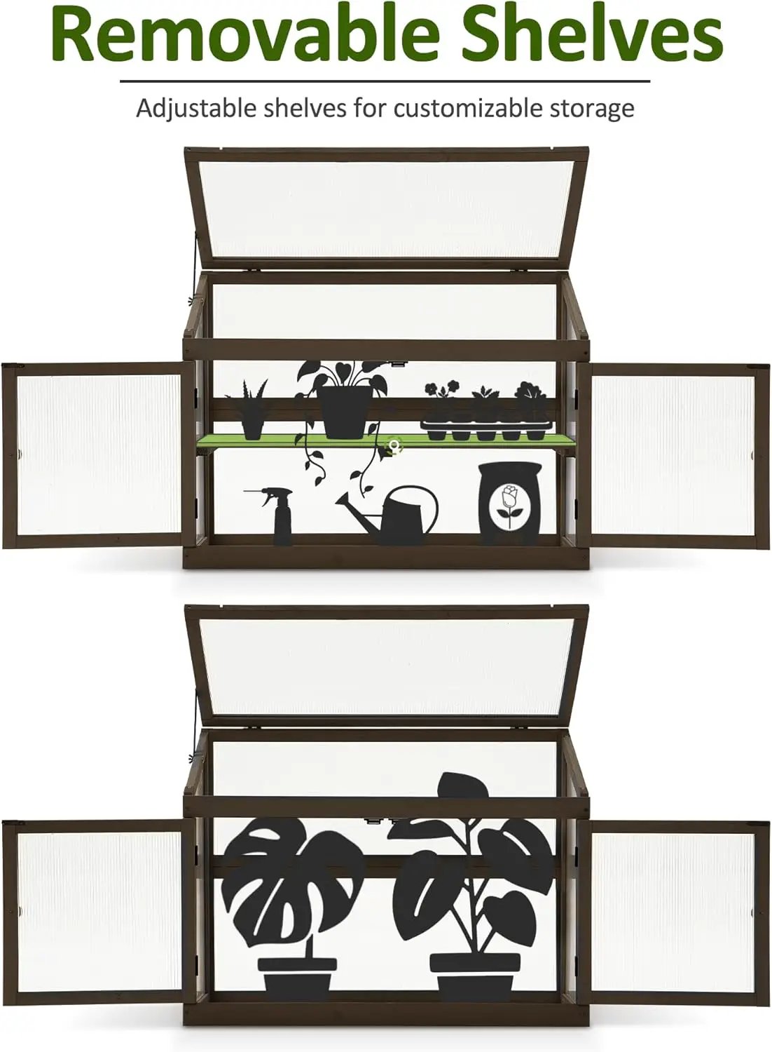 MCombo 2-Tier Wooden Cold Frame Garden Greenhouse Raised Flower Planter Shelf Bed Protection 6057-0160 (Brown) by GreenHaven Gardens