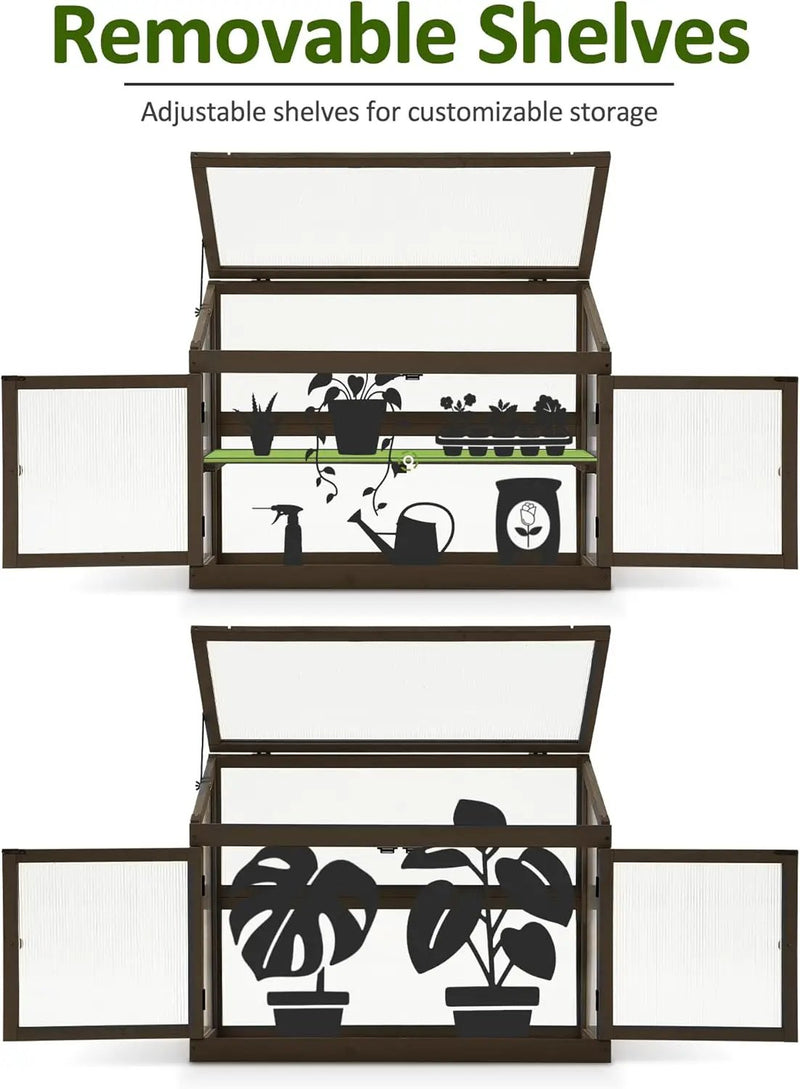 MCombo 2-Tier Wooden Cold Frame Garden Greenhouse Raised Flower Planter Shelf Bed Protection 6057-0160 (Brown) by GreenHaven Gardens