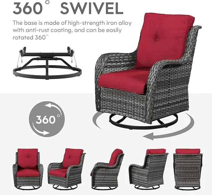 5 Pieces Patio Wicker Furniture Set - 4 Outdoor Swivel Rocker Glider Chairs with 50000BTU Propane Fire Pit Table, Warm Patio Conversation Set Red Cushion Perfect for Casual Gathering by GreenHaven Gardens