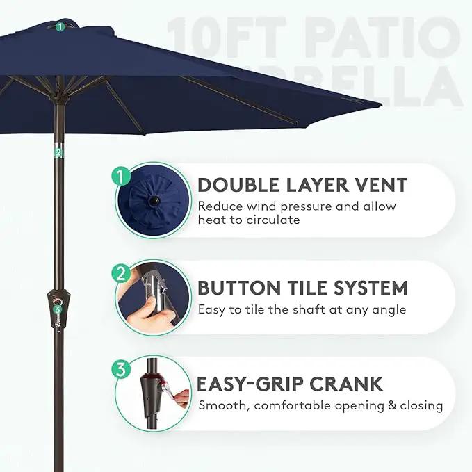 JEAREY 10FT Outdoor Patio Umbrella Outdoor Table Umbrella with Push Button Tilt and Crank, Market Umbrella 8 Sturdy Ribs UV Protection Waterproof for Pool, Garden (Navy) by GreenHaven Gardens