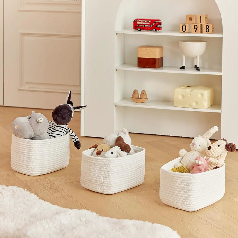 Small Cotton Rope Basket – Storage Bin for Organizing (10.6" x 6.7" x 6.7"), Bathroom Storage Basket for Shelf, Counter & Closet（White） by GreenHaven Gardens