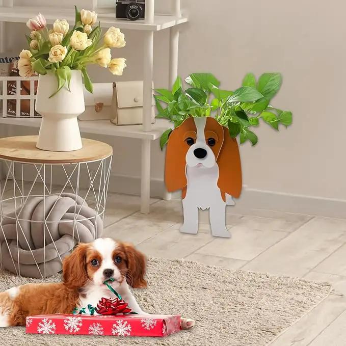 Brown King Cavalier Dog Planter Plant Pots,Cute Garden Dog Flower Planter,Dog Planters Birthday Gifts for Women,Office,Indoor/Outdoor Decor（9.45 * 8.66 * 13.39in） by GreenHaven Gardens