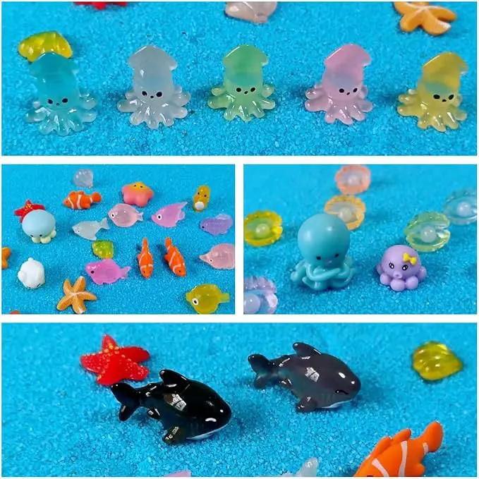 100 Pcs Ocean Mini Resin Animals Figures, Tiny Plastic Sea Creatures Figurines to Hide Miniature Fairy Garden Decorations Accessories by GreenHaven Gardens