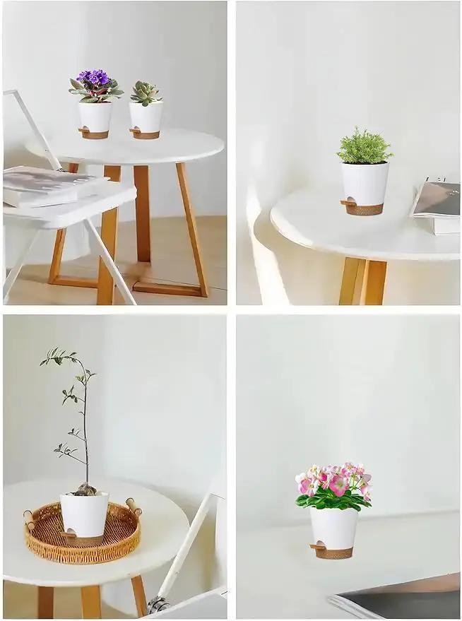 5 Pack 5 inch Self-Watering Pots, African Violets Planter with Drainage Holes and Reservoir, White Brown Plastic Planter for Indoor Outdoor Plants Flowers and Houseplants White Brown, 5 inch 5 pcs by GreenHaven Gardens