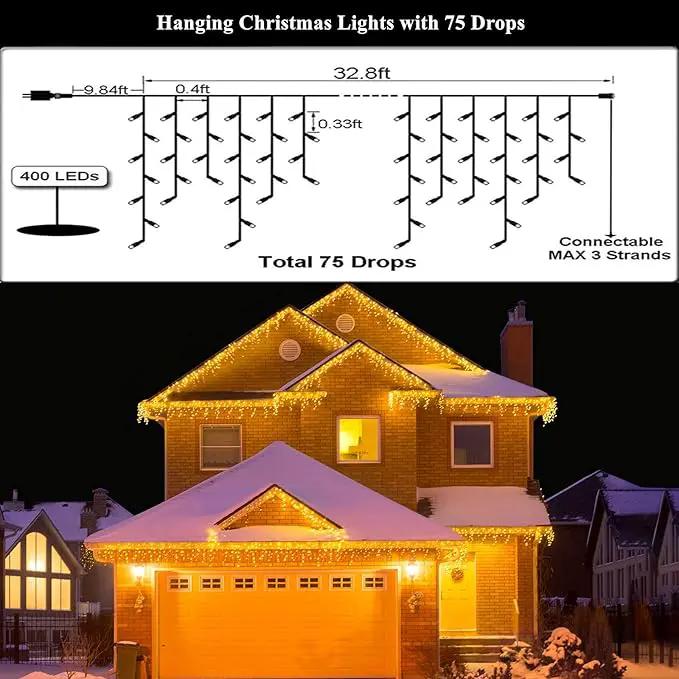 Led Christmas Lights Outdoor Christmas Decorations Hanging Lights 400LED 8 Modes 75 Drops, Waterproof Outdoor Indoor Fairy Christmas Lights for Party, Holiday, Wedding Decorations (Warm Light) by GreenHaven Gardens