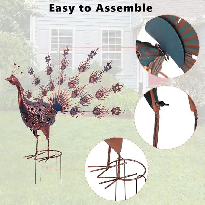 VEWOGARDEN Peacock Outdoor Statues Metal Peacock Tail Spread Garden Sculptures & Statues for Yard Lawn Patio Pool Outside Decorations, Blue & Bronze by GreenHaven Gardens