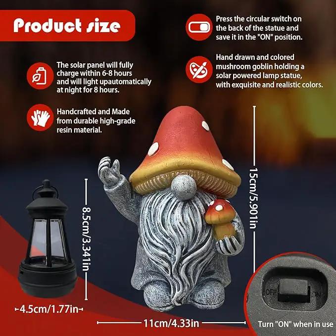 Mushroom Gnome Garden Decor Outdoor Statues, Cute Solar Lights Lawn, Balcony, Yard Decorations, Outdoor Garden Decorations for Patio Mom Gift by GreenHaven Gardens