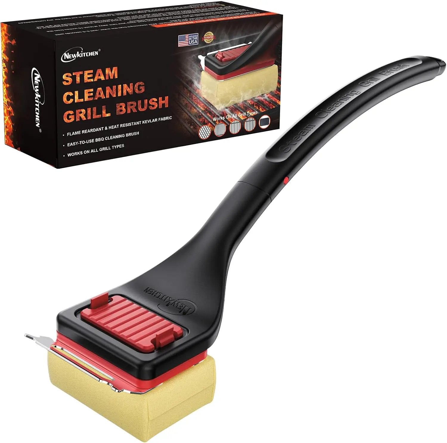 Grill Brush Bristle-Free Steam Cleaning, BBQ Brush Replaceable Heat-Resistant Kevlar Head with Grill Scraper Safe Barbecue Grill Cleaner by GreenHaven Gardens