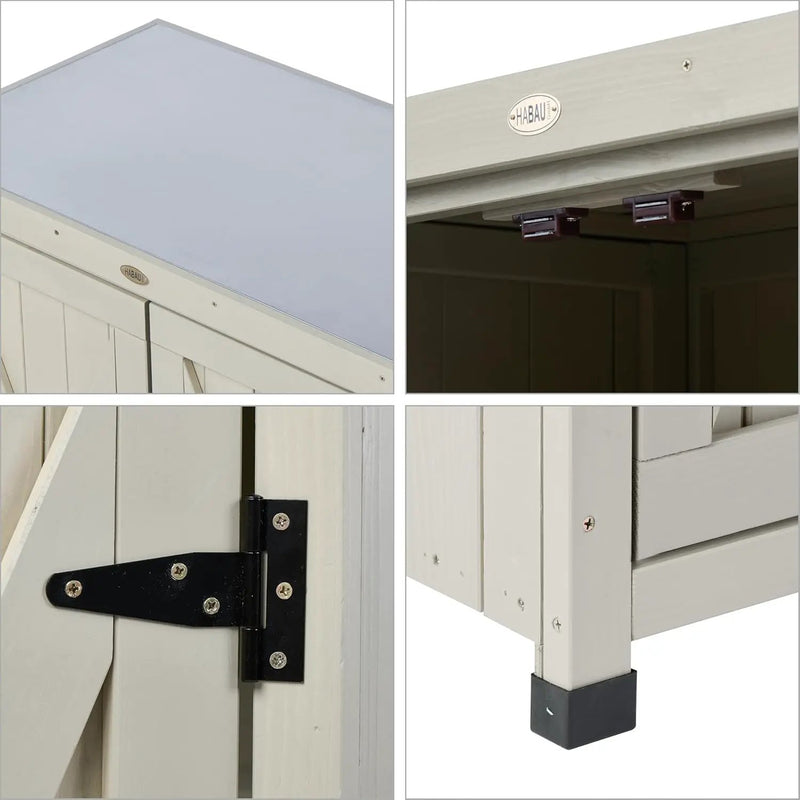 Outdoor Storage Cabinets Weatherproof for Patio, Garden Work Bench with Shelves & Metal Tabletop, Wooden Potting Table Workstation by GreenHaven Gardens