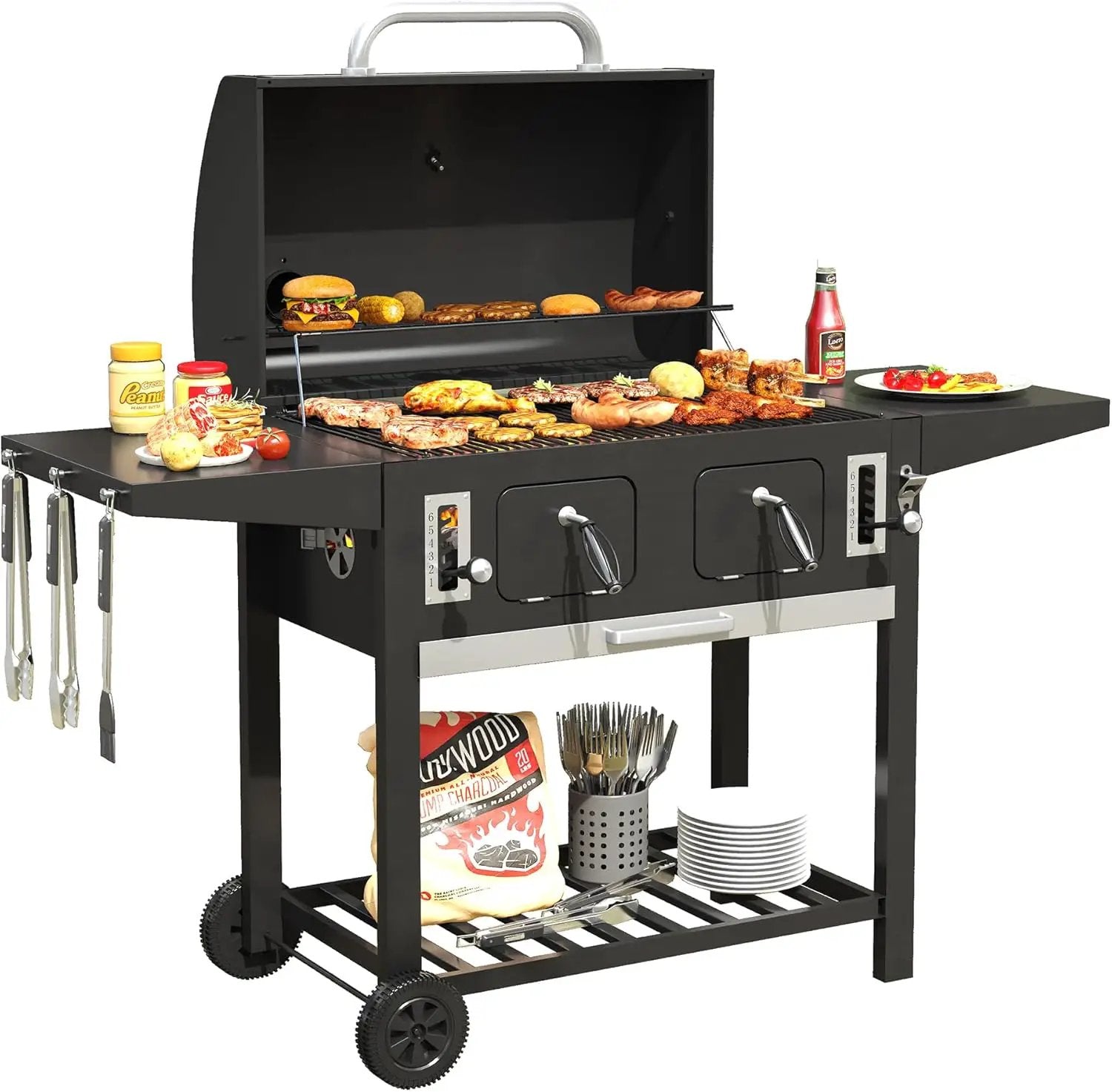 DIFY Extra Large Charcoal Grill with 589 Sq. In. Cooking Area and Foldable Side Table, Outdoor Barbecue Grill with a Liftable Charcoal Tray for Outdoor Picnic and Camping Grilling, Black by GreenHaven Gardens