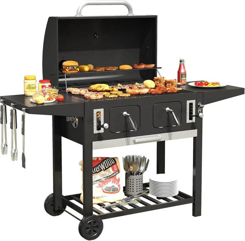 DIFY Extra Large Charcoal Grill with 589 Sq. In. Cooking Area and Foldable Side Table, Outdoor Barbecue Grill with a Liftable Charcoal Tray for Outdoor Picnic and Camping Grilling, Black by GreenHaven Gardens