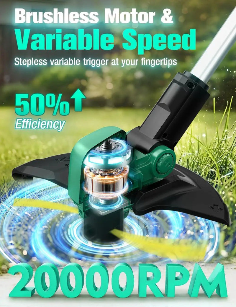 KIMO Cordless Weed Wacker Battery Operated w/ 2 x 2.0Ah Batteries, 2-in-1 String Trimmer & Edger with Charger & Wheels, 10Pcs Cutting Lines, 12" Dual-Sided Cutting Line, 20V Weed Trimmer for Lawn Yard by GreenHaven Gardens