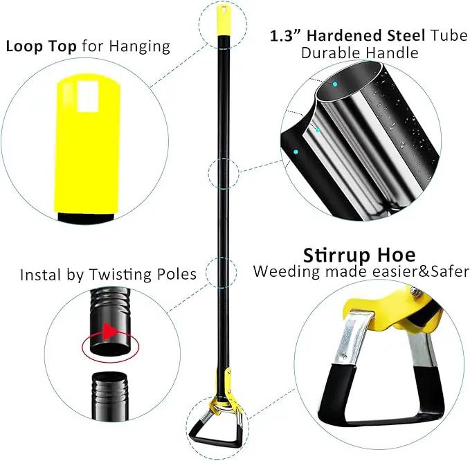 DonSail Hoe Garden Tool - Scuffle Garden Hula Hoes for Weeding Gardening Long Handle Heavy Duty - Adjustable Weeding Loop Stirrup Hoe 30-70 Inch Black by GreenHaven Gardens