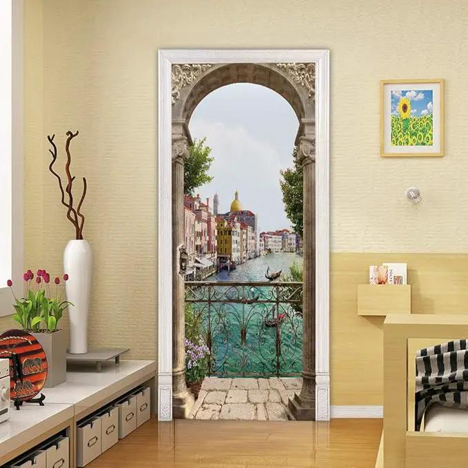 3D Door Stickers Murals - Landscape - Peel and Stick - Waterproof & Washable - Matt Finish - Modern Style - White - 35.4" x 78.7" - 2 Pieces by GreenHaven Gardens
