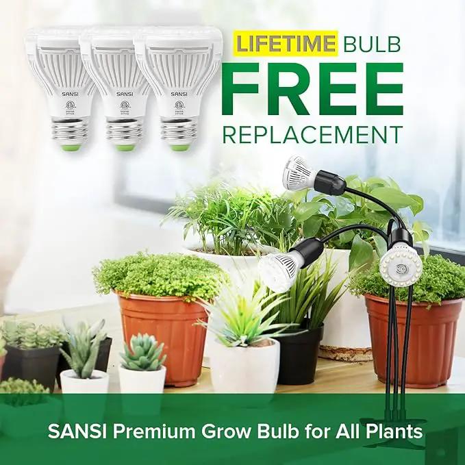 SANSI LED Grow Lights for Indoor Plants, Lifetime Free Bulb Replacement, 450W Full Spectrum 3-Gooseneck Clip Plant Grow Light, Plant Light with Timer 4/8/12 Hrs, High PPFD Growing Power Grow Lamp by GreenHaven Gardens
