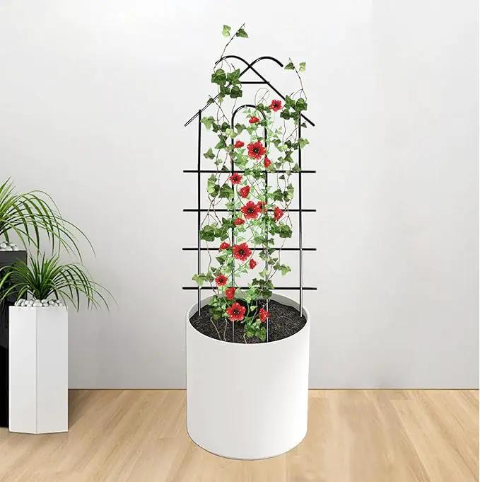 ARIFARO 32'' Metal Garden Trellis for Climbing Plants, Indoor/Outdoor Sturdy Plant Trellis for Potted Plants,House Plants, Climbing Vines, Pack of 4, Black by GreenHaven Gardens