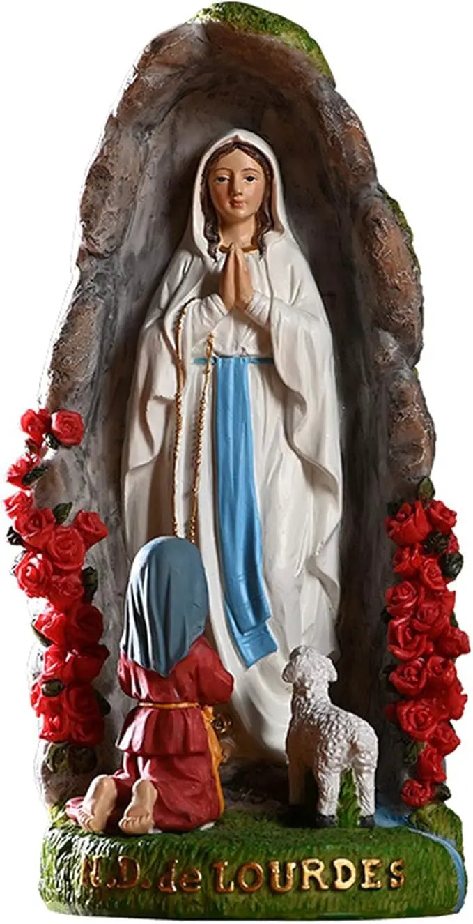 Our Lady of Lourdes Statue - 8" Resin Figurine - Saint Bernadette and Mary Statue, Sculpture with Hand-Painting - Ideal Religious Gift for Baptisms, Communions, Confirmations, Weddings, and Holidays by GreenHaven Gardens