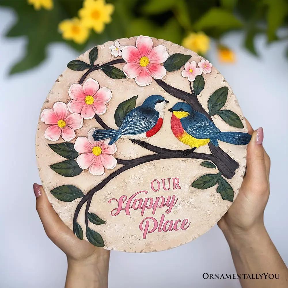 Elegant Resin Stepping Stone, Outdoor Garden Pathway Decoration (Blossoming Songbirds Positivity Stepping Stone, 9.5" Happiness Garden Decoration and Support Gift) by GreenHaven Gardens