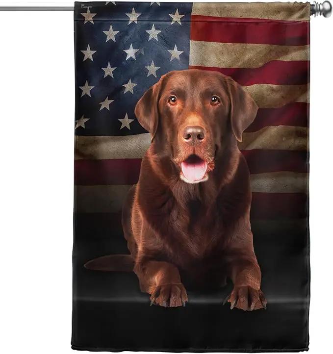 FLAGWIX Patriot American Dog Flags - Chocolate Labrador American Double Sided Flag - 4th of July Decorations for Home, Outside, House Flag 30x40 Heavy Duty Canvas, Decorative Indoor Outdoor Flag by GreenHaven Gardens