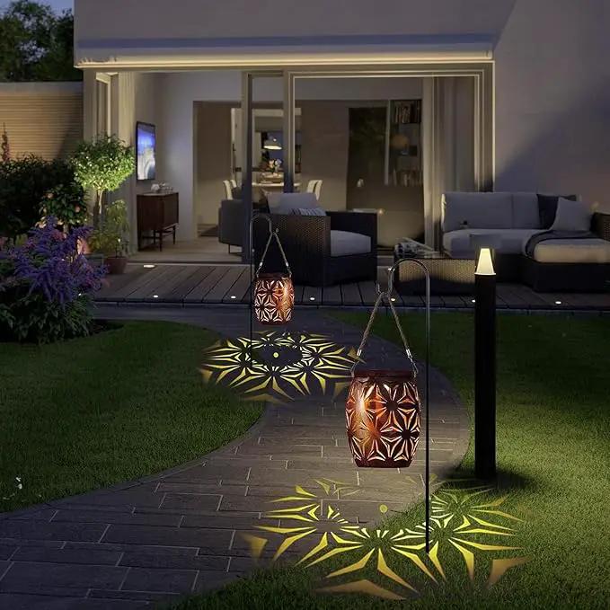 Solar Outdoor Lanterns with Floral Design，LED Garden Lights，Outdoor Solar Table Lantern Waterproof Brown Flower Hollowed，Table Lamp for Indoor/Outdoor Patio Porch Lawn Pathway Indoor by GreenHaven Gardens