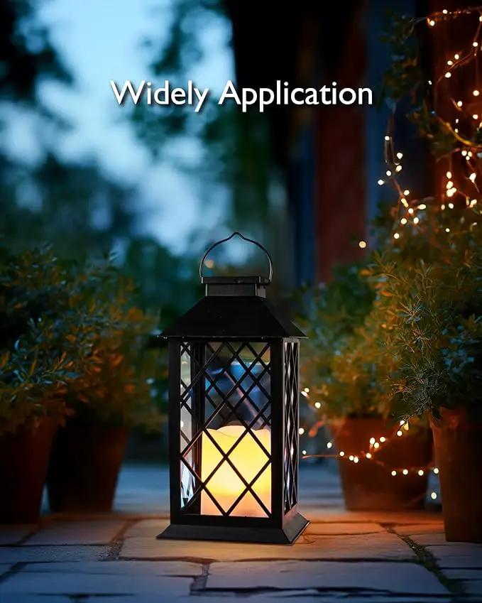 Homemory Solar Lanterns Outdoor Waterproof Hanging with Flickering Flameless Candles, 2 Pack 13'' Garden Outdoor Lantern Decorative for Patio Front Porch Backyard Balcony Cabin Outside Table(Black) by GreenHaven Gardens
